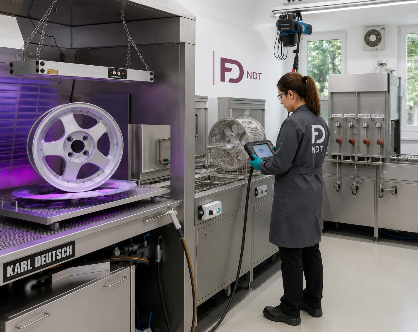 Sistema automático de inspección por líquidos penetrantes para alta producción